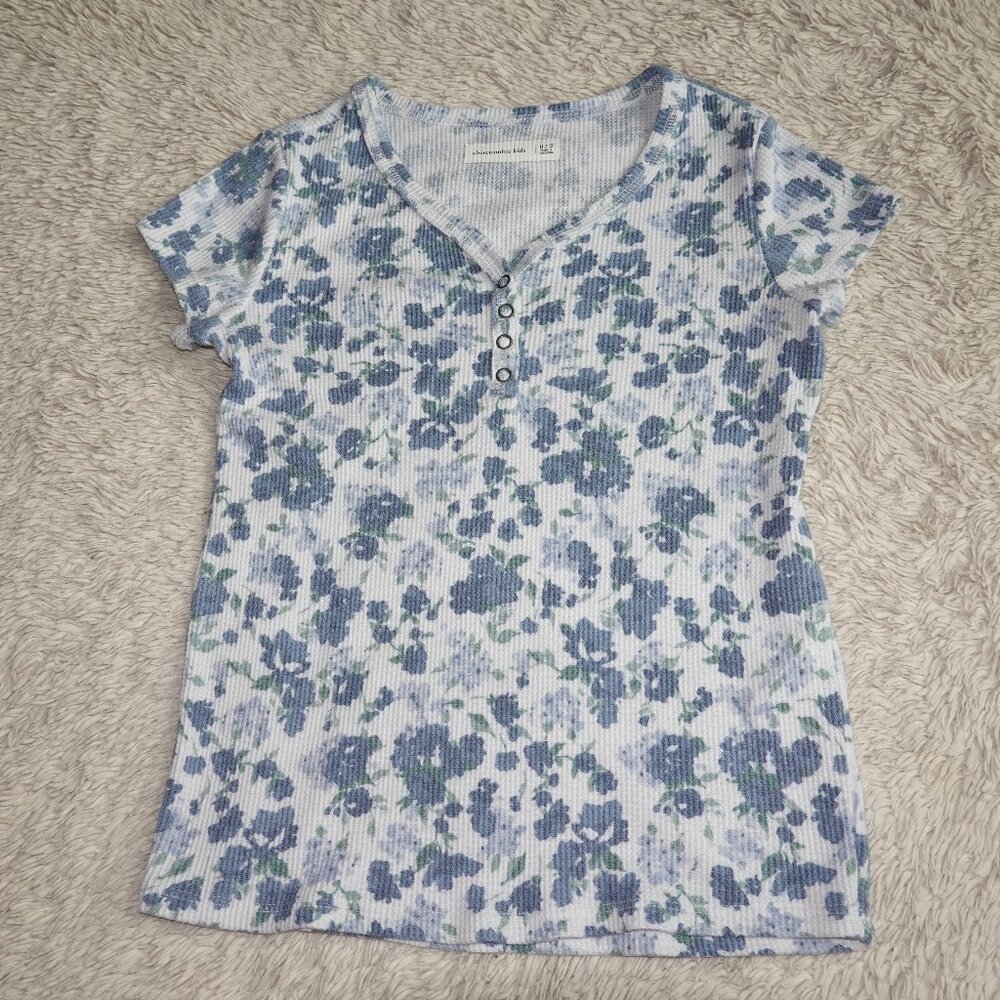 Girls 11/12 Abercrombie Kids Blue Pastel Floral Waffle Short Sleeve Top Like New